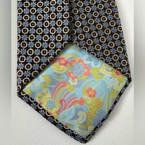 Ted Baker Black and Blue Geometric Floral Tie